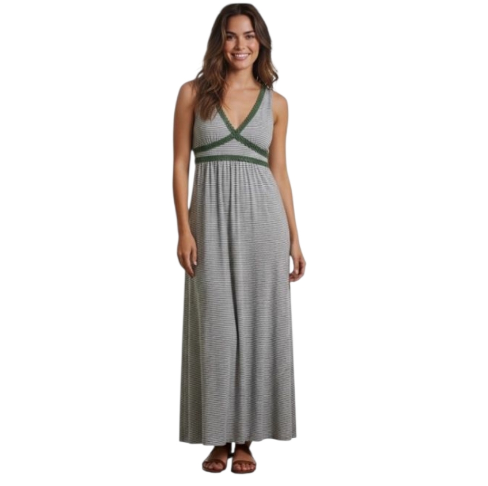 Max Studio Women's Maxi Dress Green Striped Size Medium